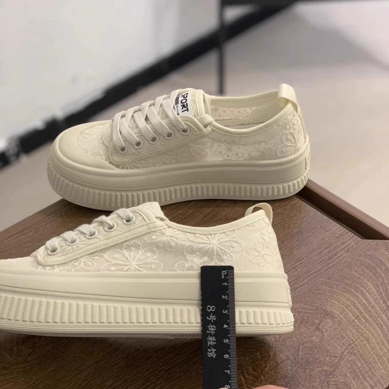 Lace Women's Summer Breathable Canvas Shoes Niche Design Casual Board Shoes White Shoes