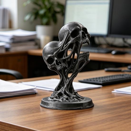 Skull Art Scalpture Integrated Molding Process Figure, 3D Printed Double Ornament, Abstract Fluid Statue Statue, Dark Style Decoration for Living Room