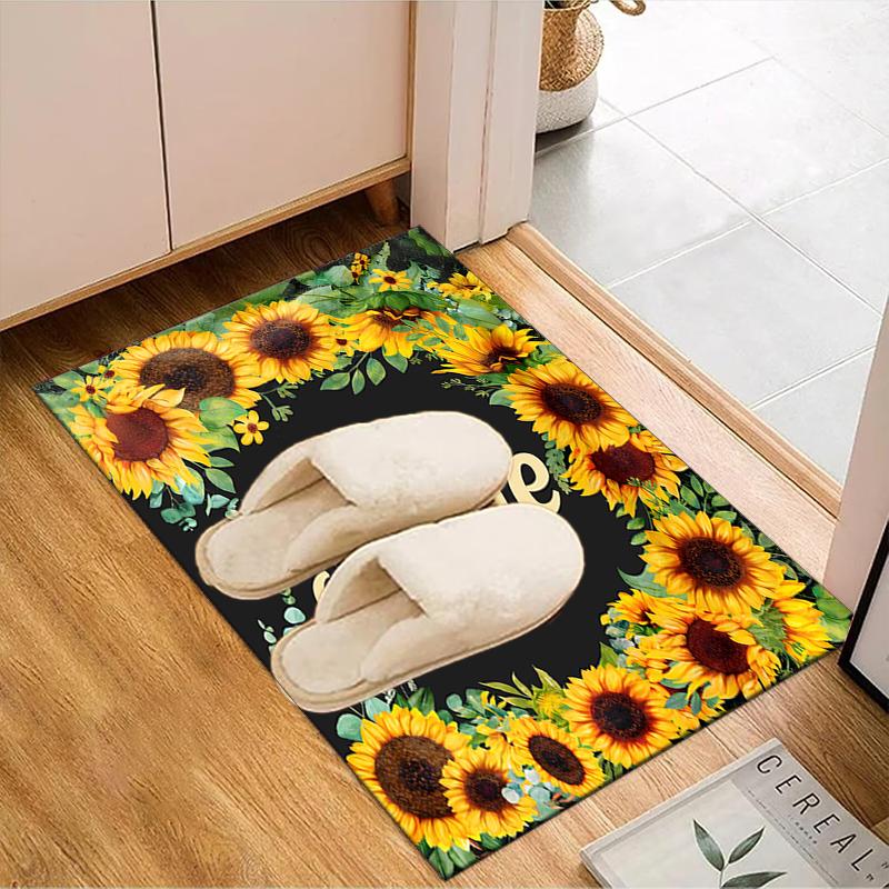 1PC Custom Name Sunflower Artwork Theme Floor Mat Ideal for Living Room, Game Rooms, Office, Bedroom, Floor Mat Playful Design