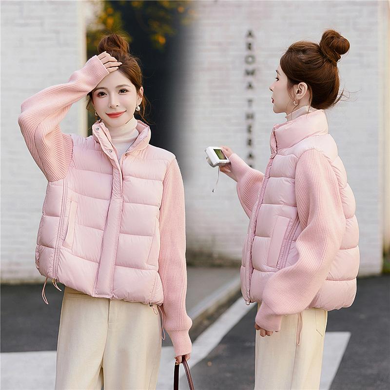 Winter New Women's Fashion Windproof Warm Stand-up Collar Short Cotton Clothes Design Sense Splicing Cotton Clothes