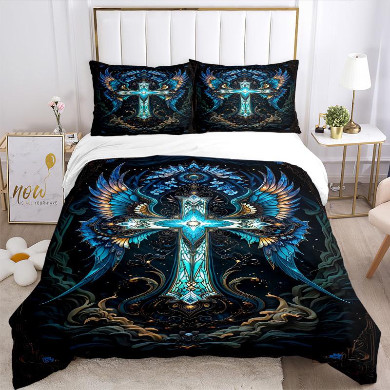 3pcs Gothic Cross Duvet Cover Set - Includes 1 Duvet Cover and 2 Pillowcases, No Quilt Core, All-Season Home Decor yy251111056
