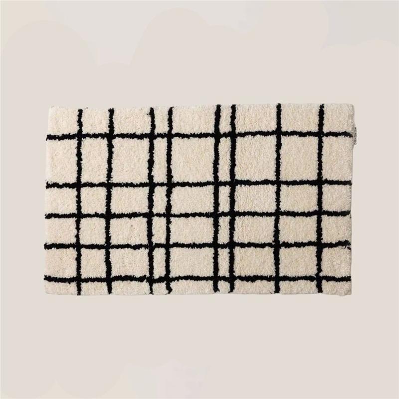 

Modern Checked Imitation Cashmere Carpet Soft Bedroom Bedside Rug Non-Slip Water-Absorbing Bathroom Mat Home Decoration 40x60cm 16x24inch