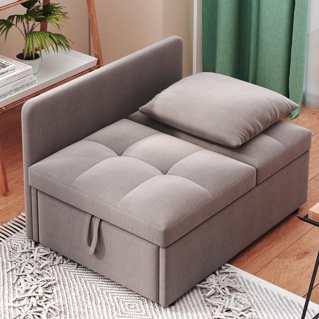 Upholstered Bed Sofa Bed 3 In 1 Multifunctional Sofa Bed, Linen Fabric Sofa with Adjustable Backrest, Lounge Sofa for Small Spaces