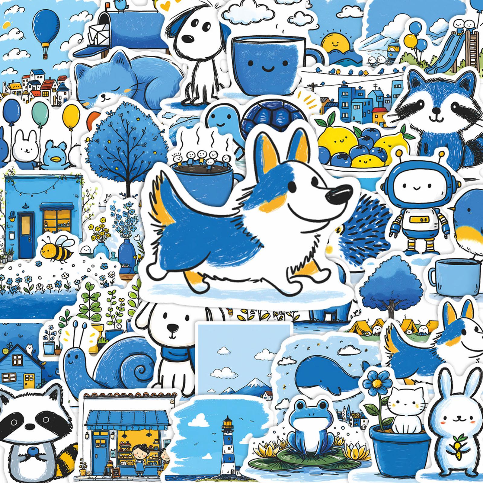 50 мультяшных японских синих и животных наклеек для бутылок с водой, блокнотов, чемоданов, дневников и творческих декоративных наклеек One Size