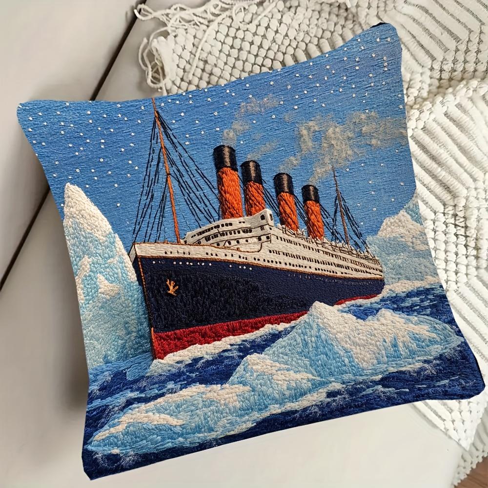1ks Povlak na polštář Titanic, Polyesterový povlak na polštář s oboustranným 2D potiskem, Námořnický povlak na polštář s ledovcem pro pohovku, ložnici,