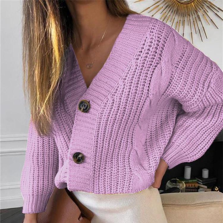 

2025 Winter Bestseller: Women s European & American Style Knitted Long Sleeve Cardigan Sweater Coat - Casual & Stylish One Size фіолетовий