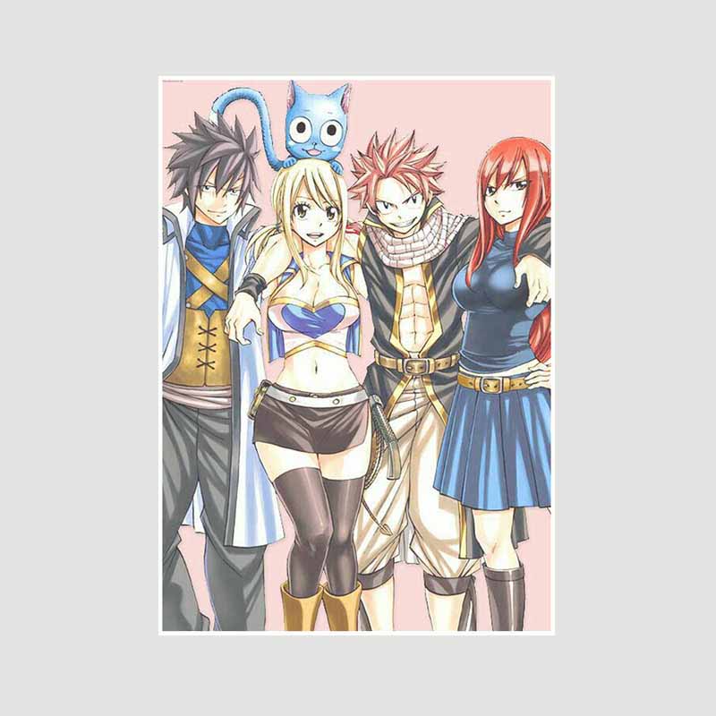 Japanische klassische Anime-Poster und Drucke, Wanddekoration, Retro-Weißpapier, Fairy Tail-Poster, Kunstgemälde, Wohnzimmer, Heimdekoration, Wandbild