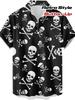 [Print Design – Not Textured] Men'S Print Skull And Bones Hawaiian Shirt - Black And White Retro Pattern Short Sleeve Button-Up Top, Regular Fit
