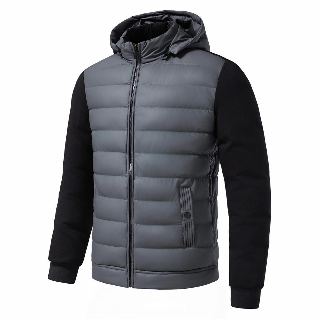 Men's Hooded Cotton Padded Jacket - Stand Collar, Patchwork, Warm Winter Casual Sport Jacket