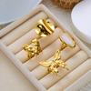 Stainless Steel Gold Plated Rings For Women Hammered Textured Love Heart Butterfly Irregular Wide Open Finger Ring Boho Jewelry