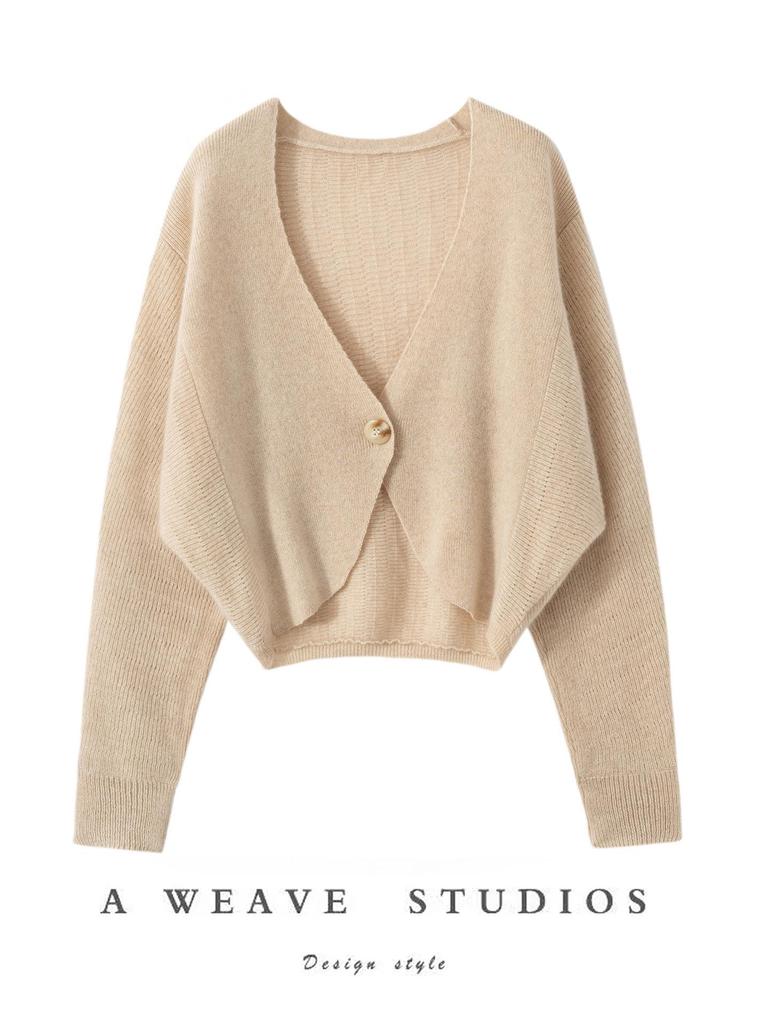 Fashionable Summer V-Neck Knit Cropped Cardigan with Sun Protection