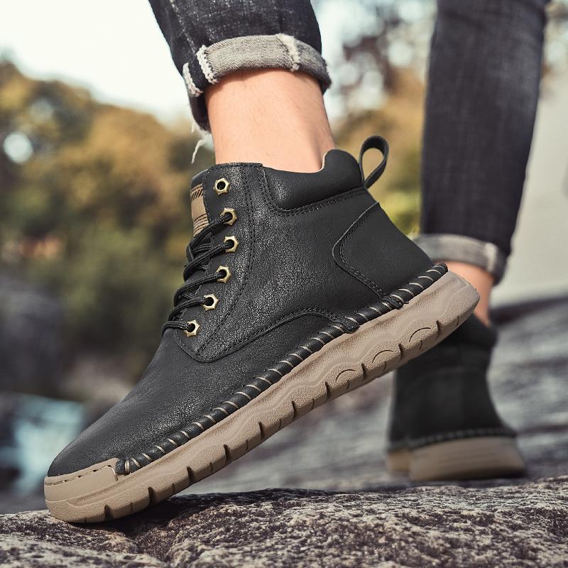 Модные роскошные кожаные мужские замшевые сапоги — фото 5