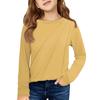 Girls' Long Sleeve Tee - Pleated Round Neck Casual Top