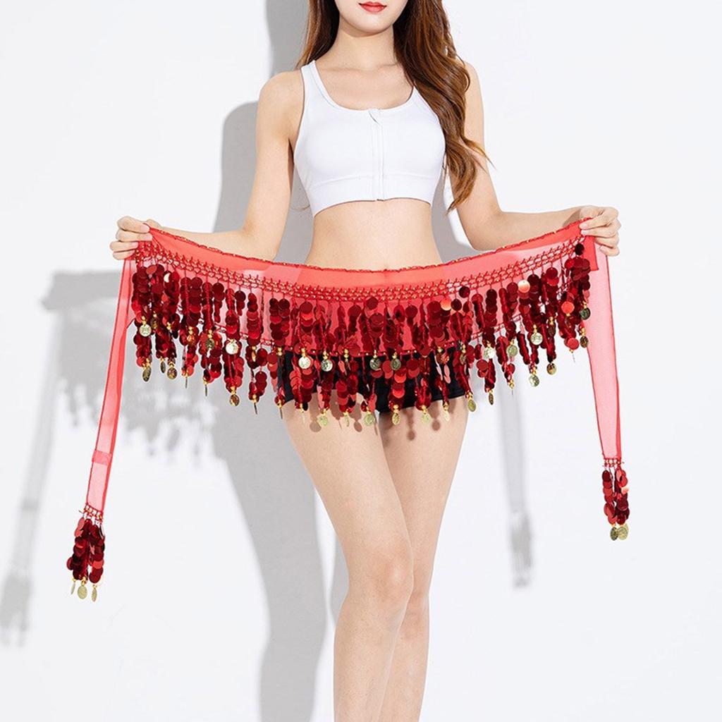 Bellydance Hip Scarf Skirt Belly Dance Waist Chain with Gold Coins