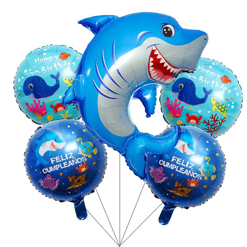 

Pentagram Marine Animal Crab Shark Lantern Fish Whale Aluminum Film Ball Balloon Bundle Set 11