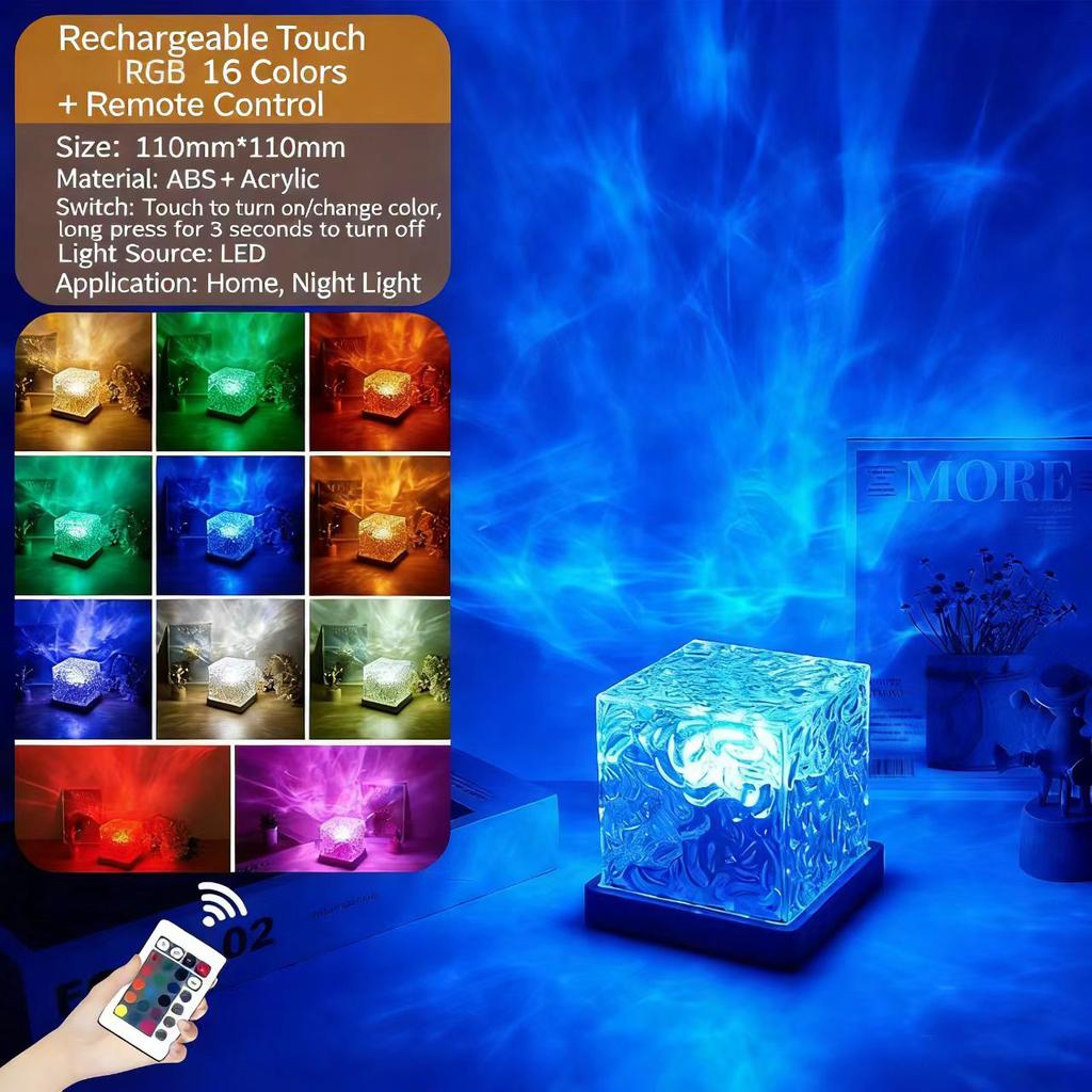 Dynamic Rotating Water Ripple Projector Night Light 3/16 Colors Flame Crystal Lamp for Living Room Study Bedroom Rotating Light
