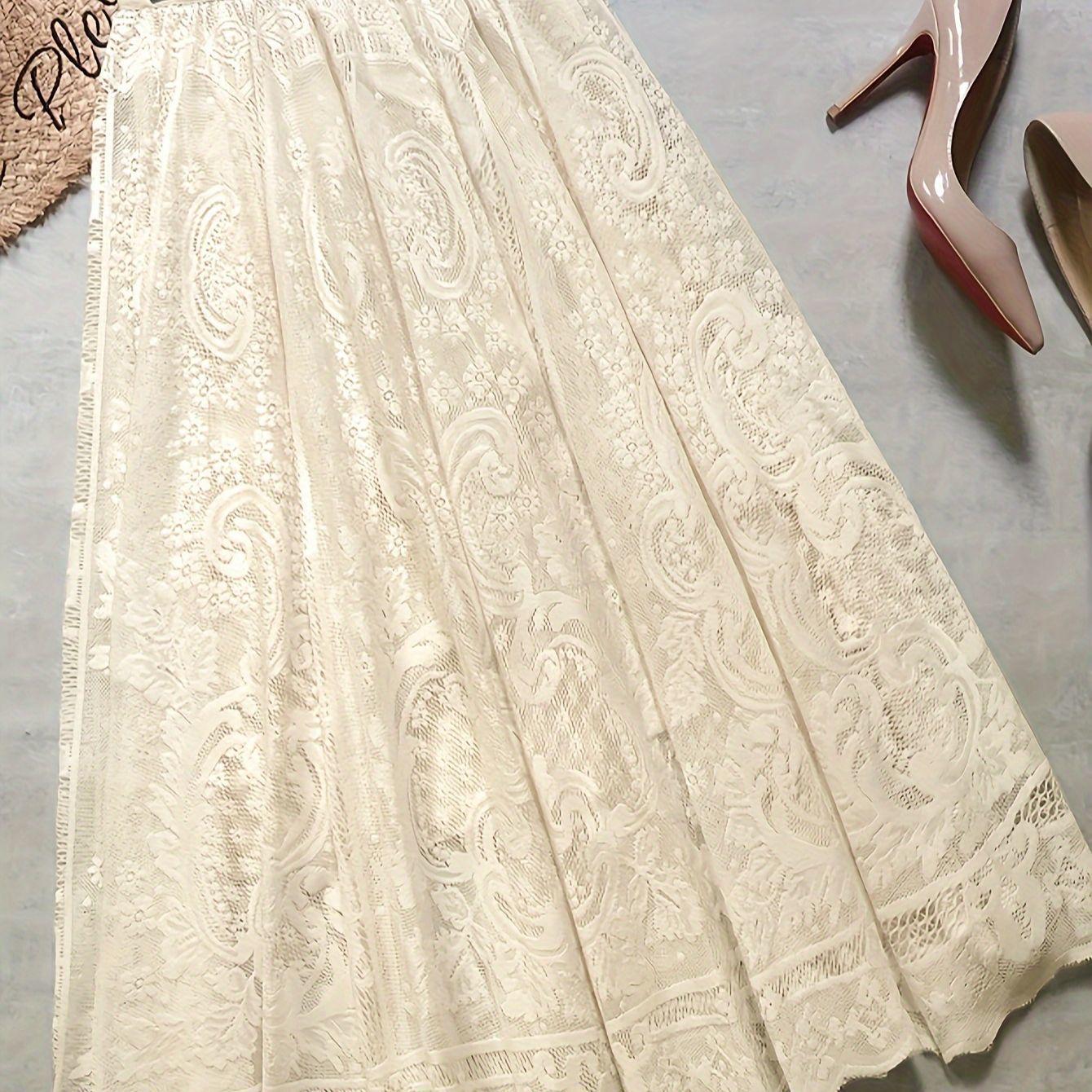 Plus Size Elegant Lace Ruffle Midi Skirt with Elastic Waist 2XL