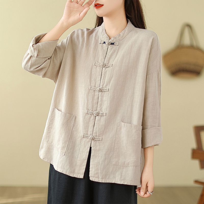 

Loose Cotton Linen Chinese Style Women s Clothing Literary Retro Long Sleeve Shirt Hanfu Set Trendy M