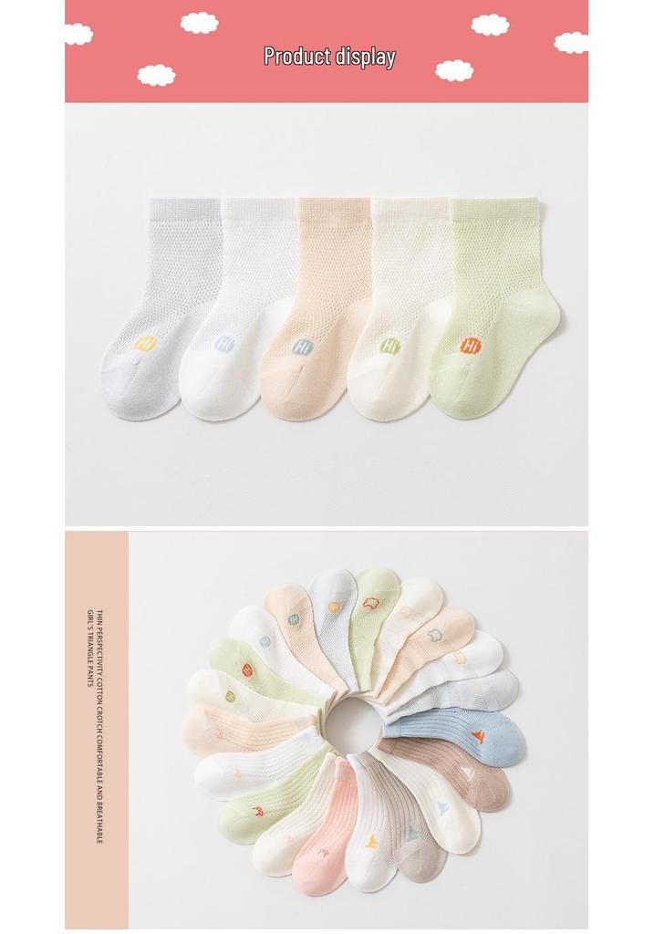 Summer Thin Cotton Baby Socks, Class A Newborn & Toddler Girls Cartoon Mesh with Loose Cuffs