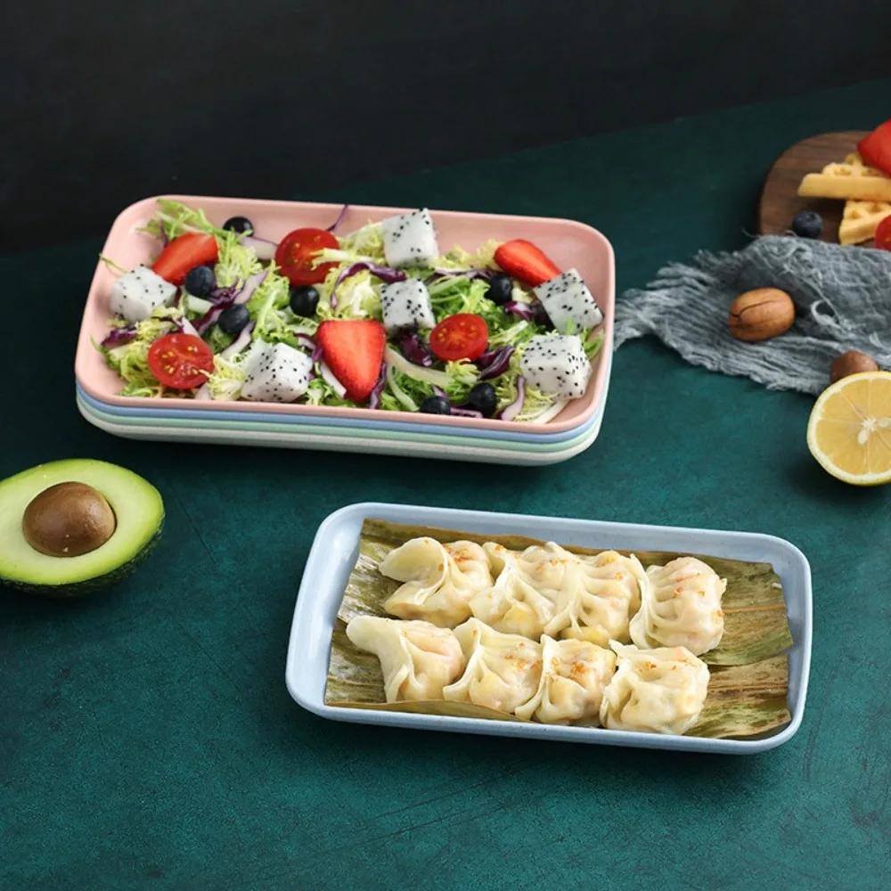 New Tableware Plastic Snack Plate Wheat Straw Reusable Square Tray Lightweight Durable Table Trash Tray
