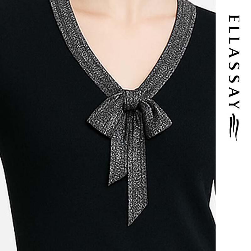 ELLASSAY Women's Elegant Ribbon V-Neck Knit Top
