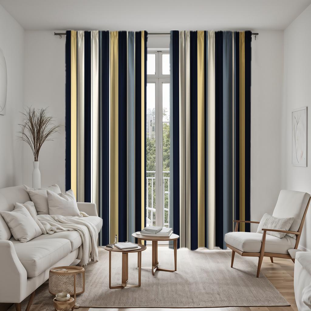 2 Pieces HD Digital Color System Mediterranean Striped Curtains Home Decorating Style Decorating Living Room Bedroom Rodding Cur