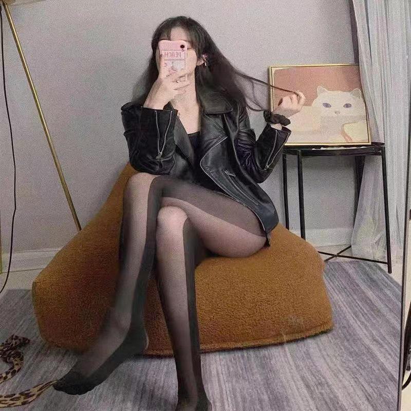 

Утягивающие вертикальные полосатые шелковые колготки - черные чулки для женщин One Size чёрный