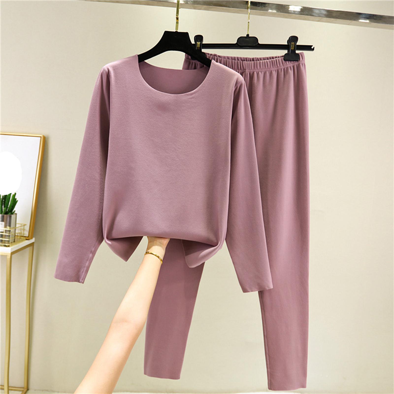 

Ladies Casual And Comfortable Long Sleeved Color With Thick Velvet Sleepwear And Warm Pants Set M фіолетовий