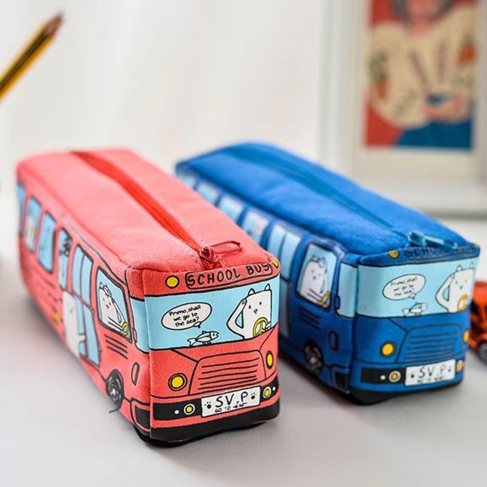 Large Capacity School Bus Pencil Case Zipper Closure Pen Bag Gift Idea Pencil Bag Storage Use
