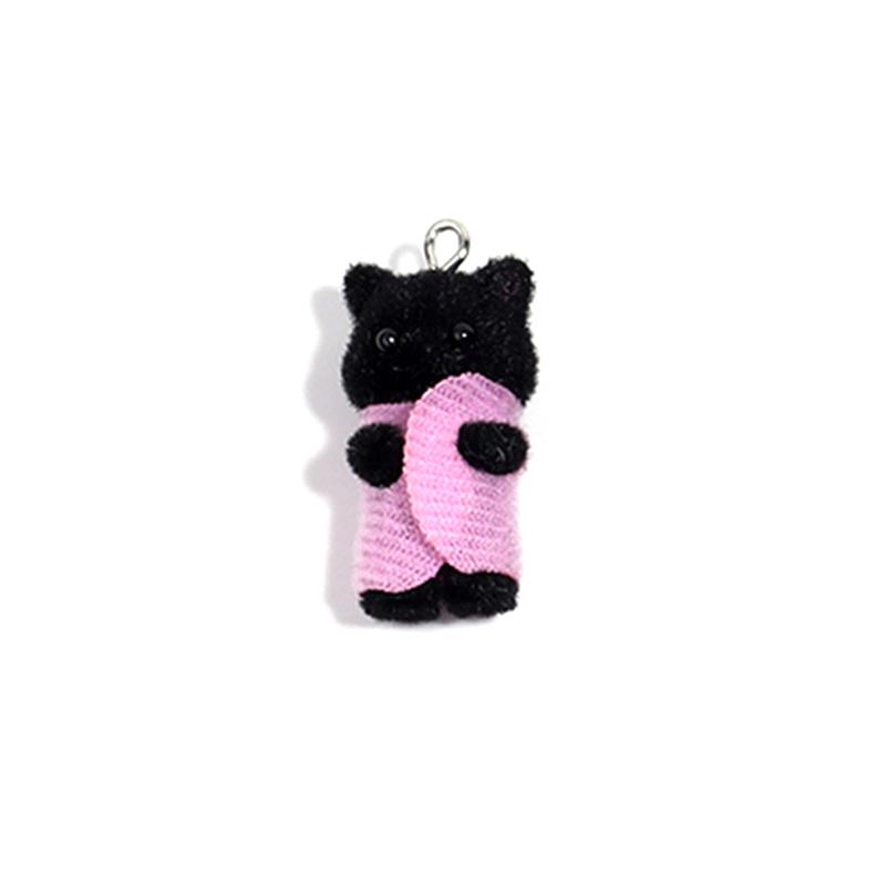 Kawaii 3D Flocking Cat Charm Cute Cartoon Cat Ornament Earring Keychain Pendant Accessories Diy Crafts Jewelry Make