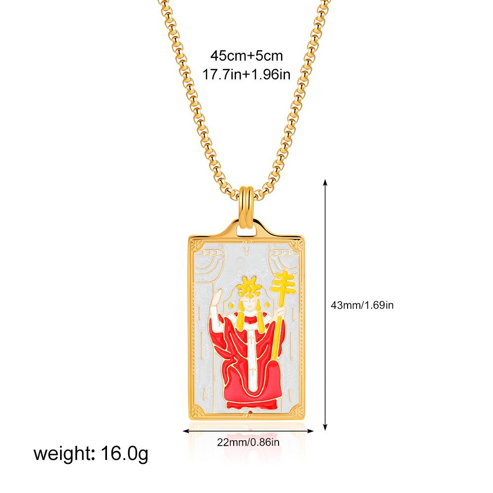New Design Colorful Enamel Tarot Cards Pendant Necklaces 18K Gold Plated Sun Star Moon Box Chain Choker Jewelry for Women