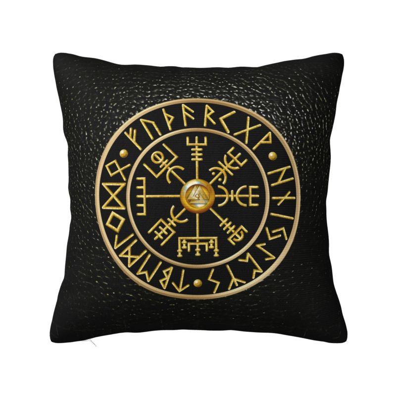 Custom Lucky Charm Viking Compass Vegvisir Cushion Cover Xcm Vikings Valhalla Velvet Luxury Pillow Case Home Decoration