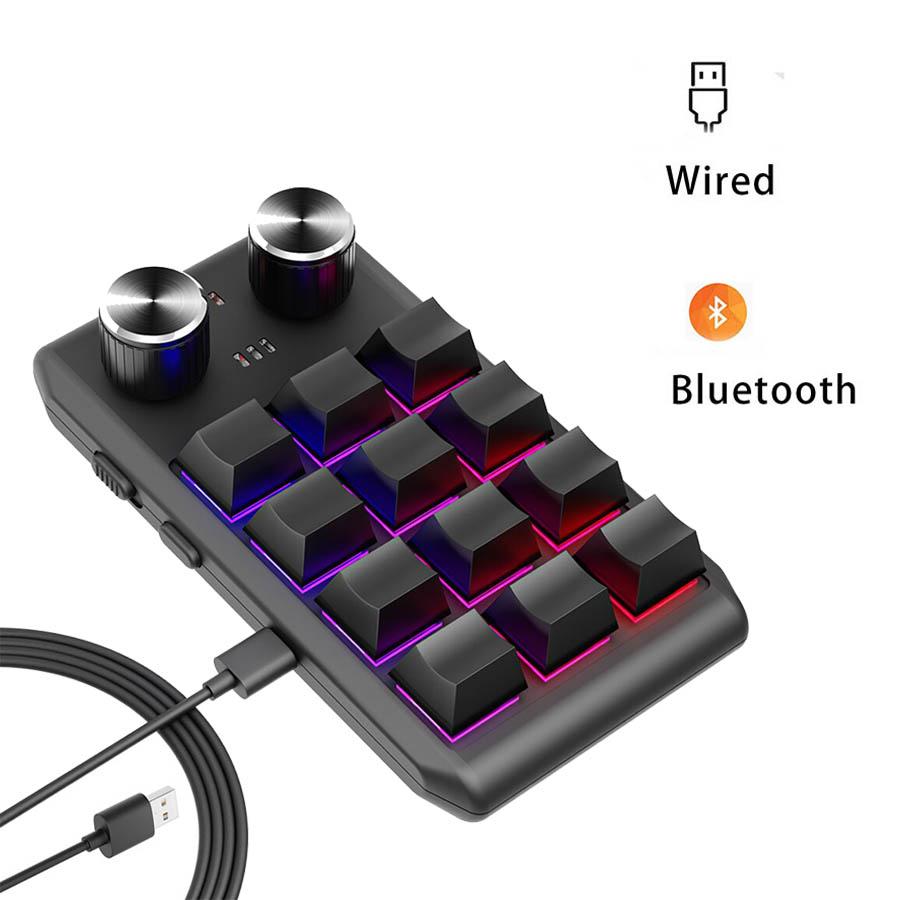 12 Keys 2 Knobs Macro Mini Keyboard USB Wired Bluetooth Programming Custom Mechanical Macropad Hot-swap Photoshop Gaming Keypad