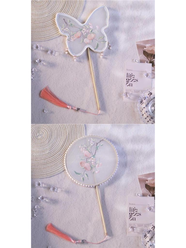 Ancient-Style Embroidery Round Fan with Tassel for Hanfu and Horse Face Skirt Photography Props