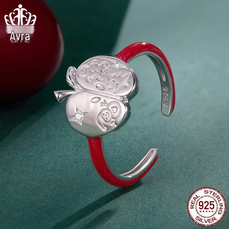 

Aifuluo Кольцо из стерлингового серебра 925 пробы с регулируемым размером в виде рождественского яблока для женщин