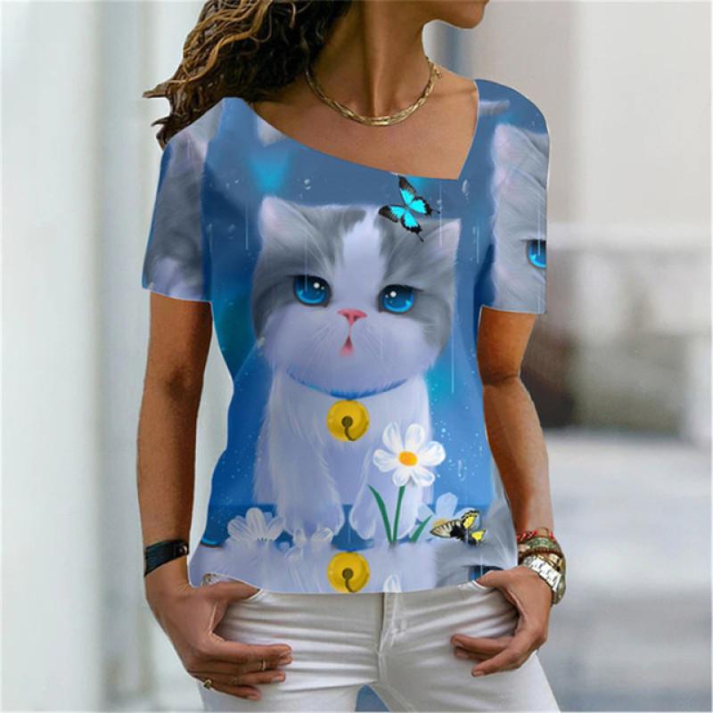 Женская футболка с цифровым 3D принтом «Милый кот» — фото 20