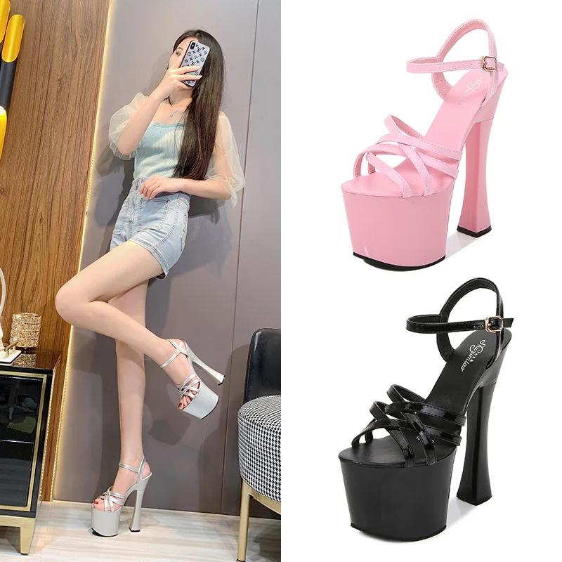 Fashion 17.5cm Heels Super High Heels, Thin Heels, Waterproof Platform, Night Club Sandals, New Red Open Toe Sandals