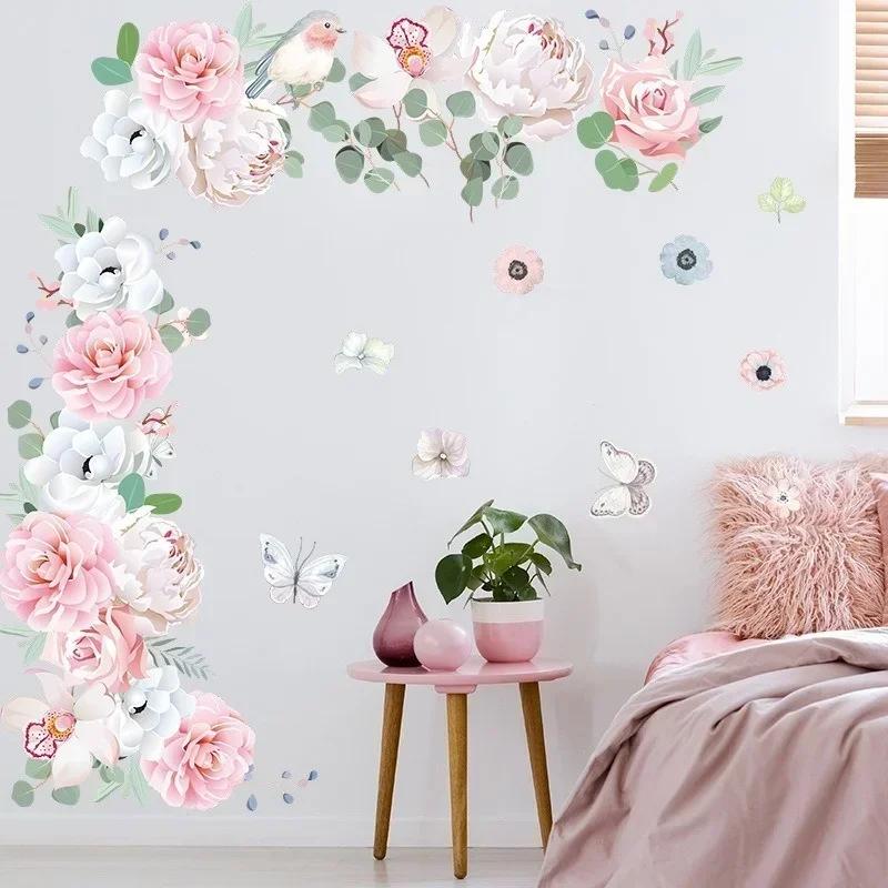 Home Wall Fashion Decoration Stickers Small Fresh Pink Flower Stickers Bedroom Entrance Wall Stickers Accessories Tools