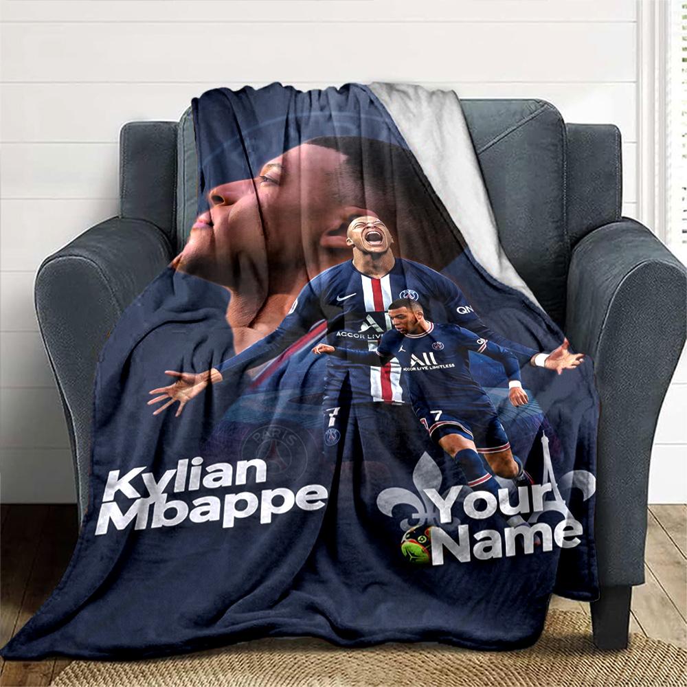 Mbappé Personalisierte Decke Geschenk Anpassbare Decke Weich & Gemütlich Vielseitig für Wohnzimmer Bett Büro Wohnzimmer Vier Jahreszeiten Universell