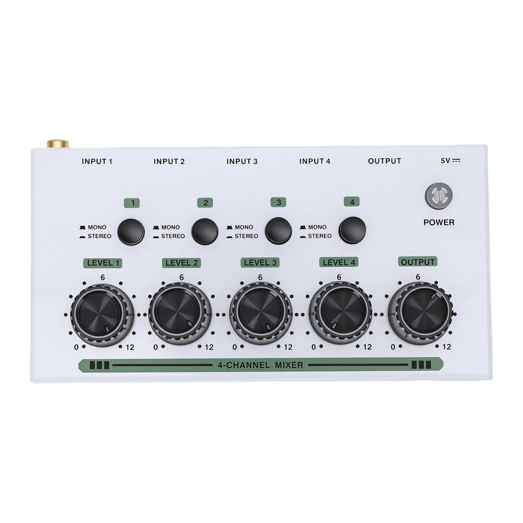 4 Channel Sound Mixer Rechargeable Portable Low Noise Stereo Sound Mixer for Home Studio Recording Live Streaming White