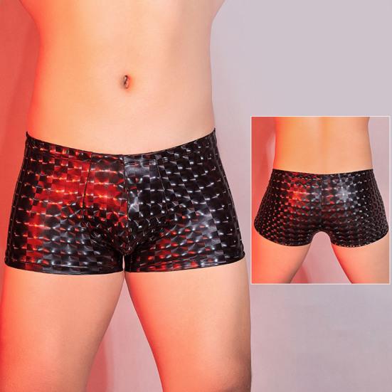 Männer Kunstleder Unterwäsche Mittelhohe 3D U-konvexe Schlange Leopardenmuster Shorts Höschen Dehnbare Skinny Shorts Slips
