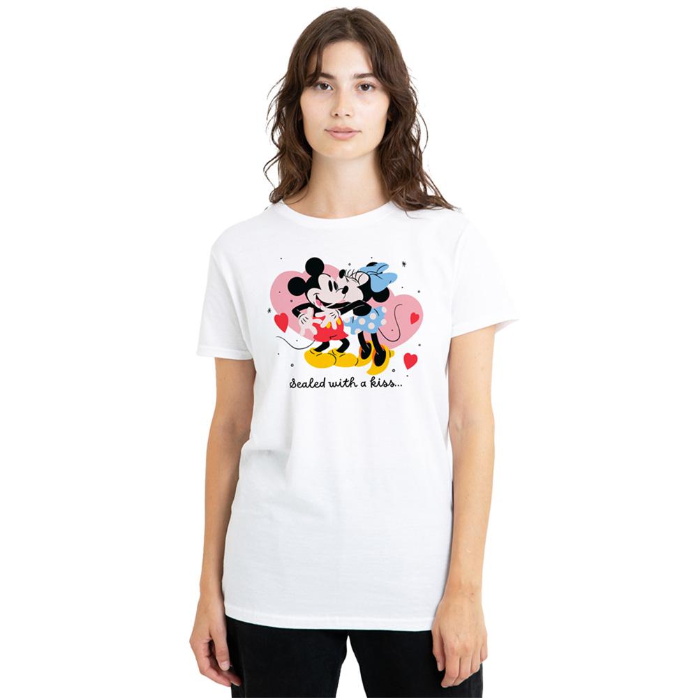 Disney Womens/Ladies Sealed With A Kiss Mickey & Minnie Mouse T-Shirt