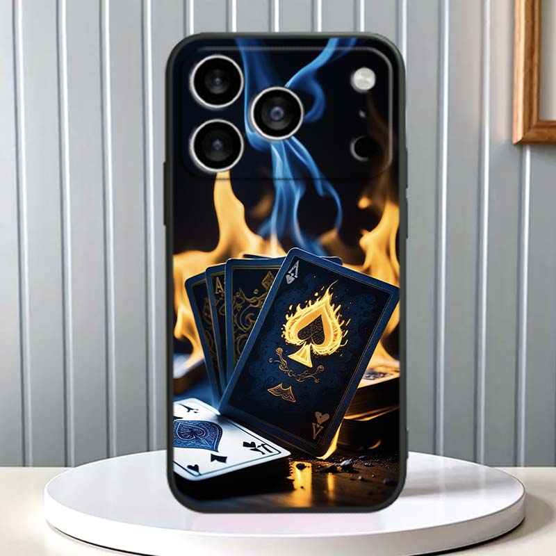 Creative poker card patterns For Apple iPhone 17 16 16E 15 14 13 12 11 Pro Max Plus Black Soft Silicone Phone Case
