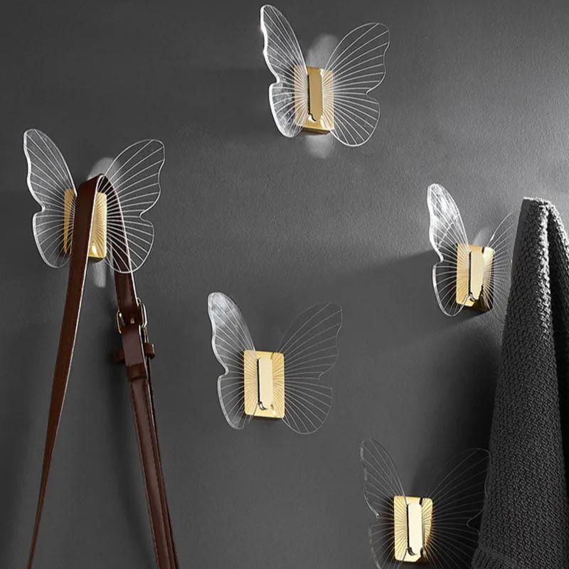 Gold/Black Bathroom Clothes Hook Transparent Acrylic Door Single Hook Wall Mounted Butterfly Bedroom Coat Hook Bath Robe Hook