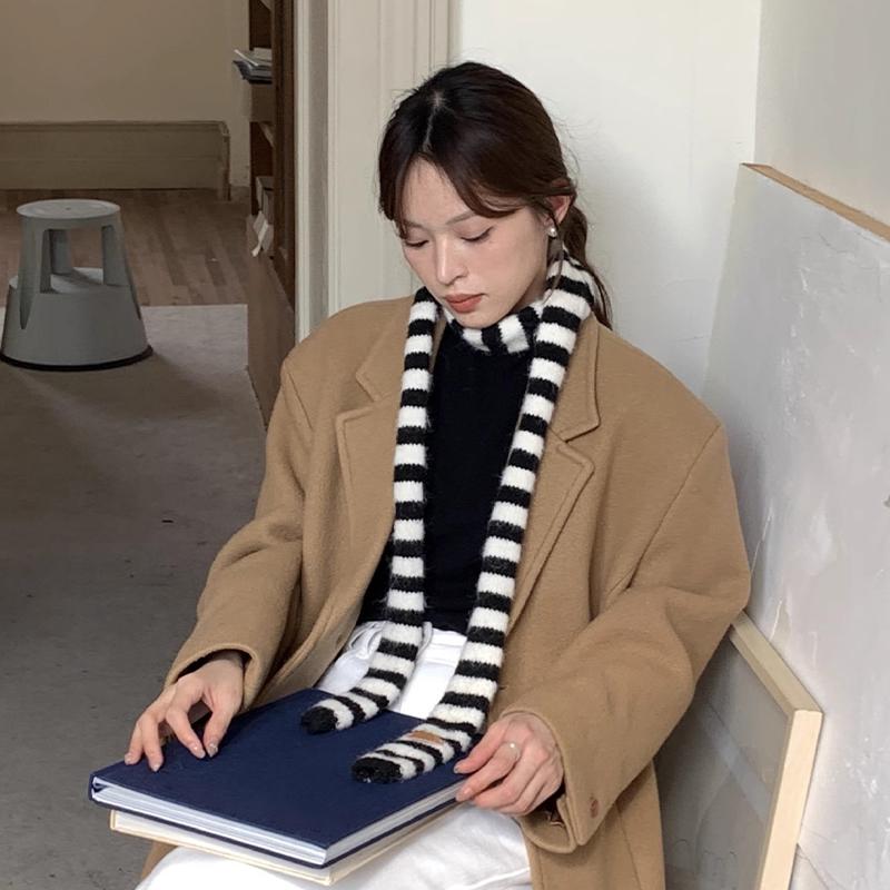 Jesienny i Zimowy Styl Pasiasty Wysokiej Klasy Wszechstronny Ciepły Szalik Koreański Styl Atmosfera Ochrona Szyi Wąski Szalik