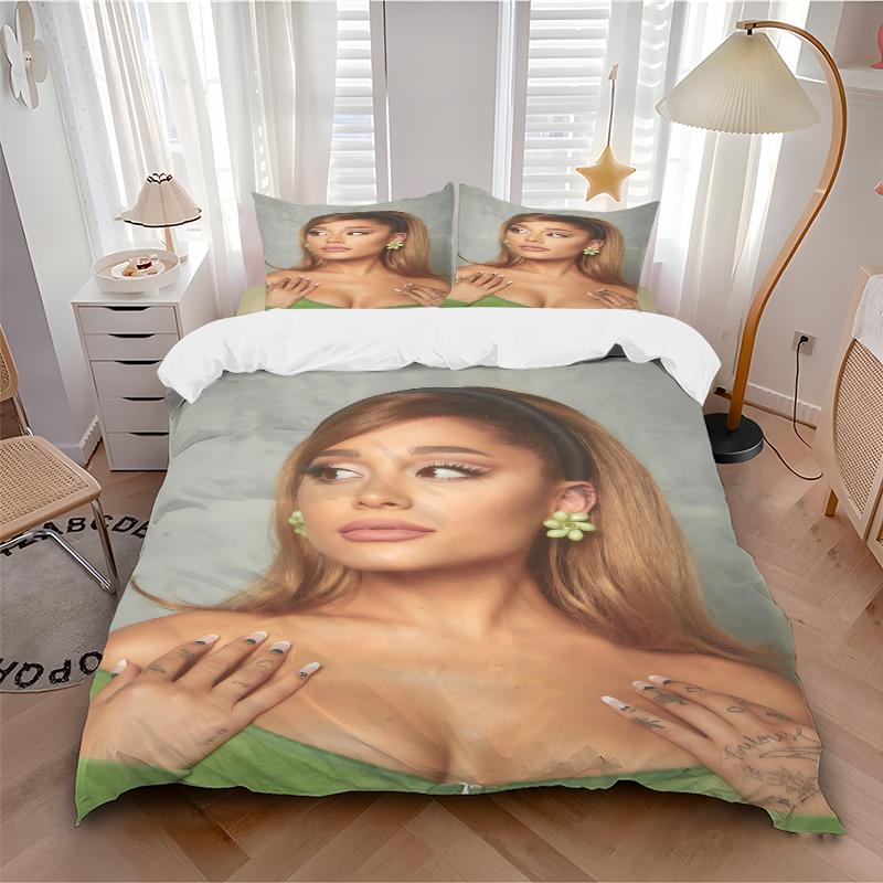 3-teilige Ariana Grande's Green Elegance Bettwäsche-Sets für alle Größen Neue 3D-bedruckte Bettdecke Bettbezug Kissenbezug Schlafzimmerdekoration