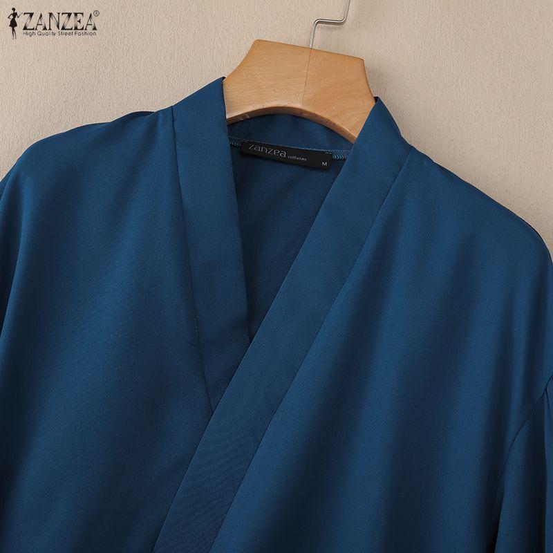 ZANZEA Dámská ležérní jednobarevná halenka s 3/4 rukávem s výstřihem do V