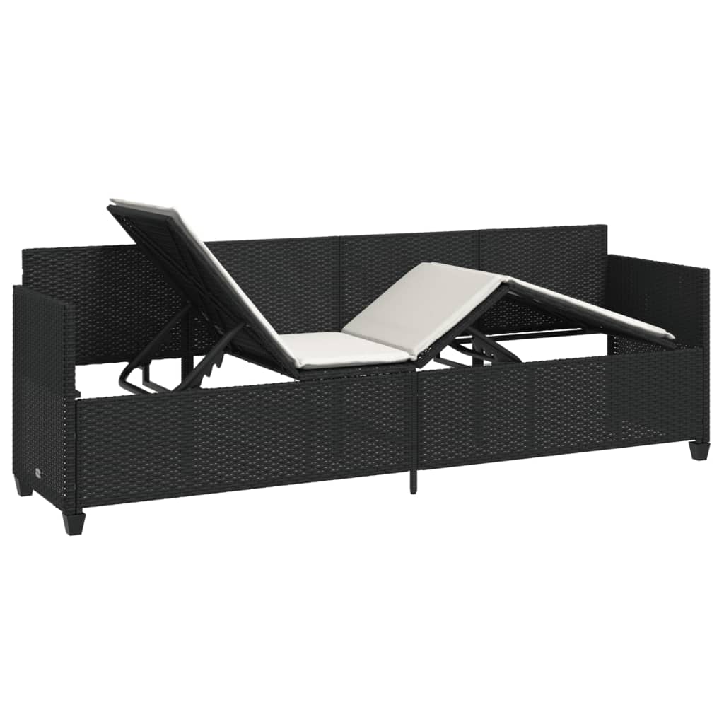 Sun Lounger with Cushions Black Poly Rattan