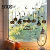 Static PVC Window Film 3Pcs Halloween Clings, Retro Silhouette Pumpkin Bat Ghost Castle Holiday Party Glass Decorations Decals, Waterproof Decorative