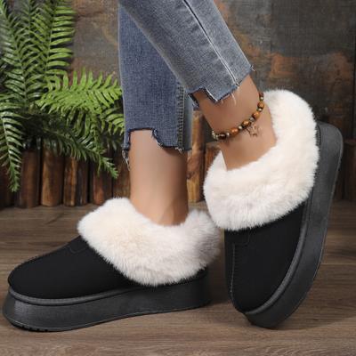 2024 Winter Womens Ankle Boots Plus Velvet Warm Casual Shoes Female Cotton Shoes Platform Boots Outside Woman Faux Suede Fluffy Shoes